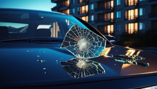 Ночной инцидент: стекло с балкона повредило припаркованный автомобиль