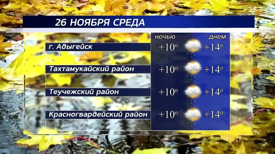 Доброе утро, Адыгея!. Погода в республике сегодня, 26 ноября