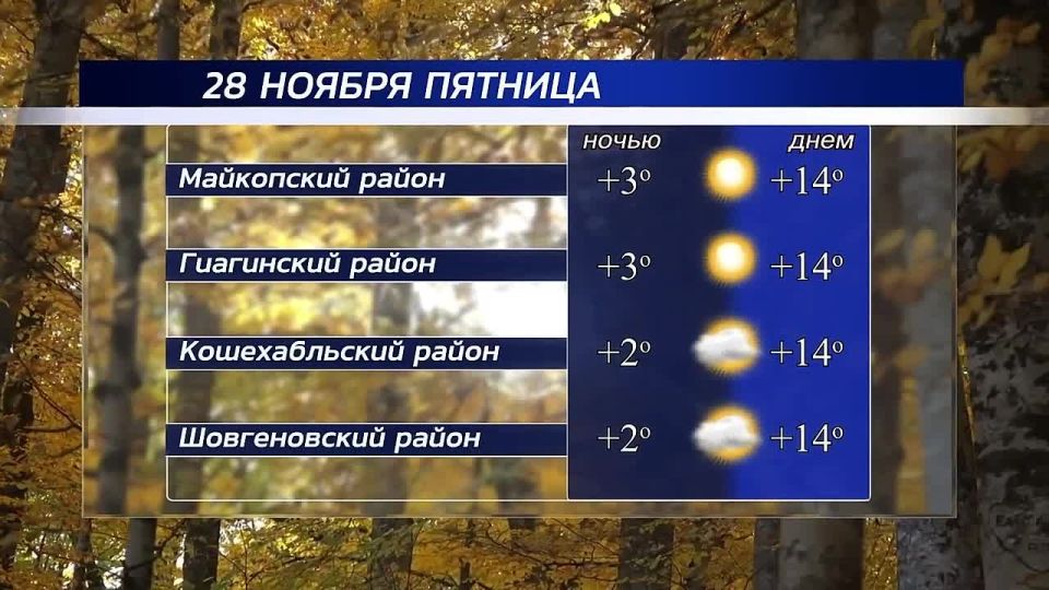 Доброе утро, Адыгея!. Погода в республике сегодня, 28 ноября