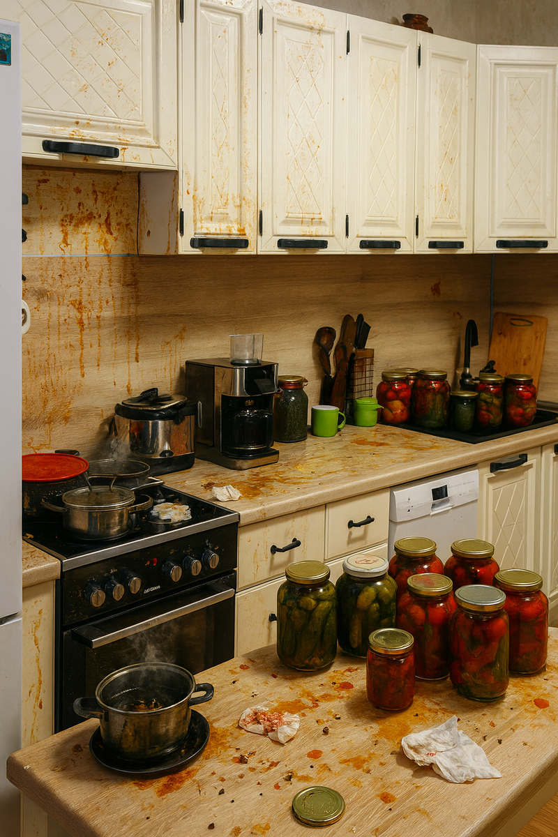 Кухня после консервации: как снять липкий налёт и запах «осенних шедевров» за 15 минут.